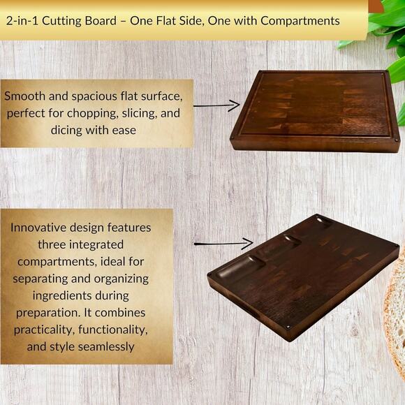 Premium 2-in-1 Large Acacia Wooden Cutting Board & Serving Tray – Reversible But - Picture 5 of 5